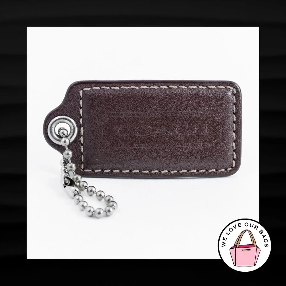 2.5" Large COACH BROWN LEATHER KEY FOB BAG CHARM KEYCHAIN HANGTAG TAG